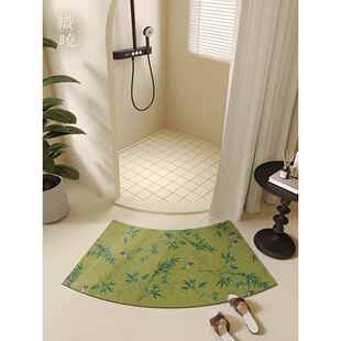 中古风浴室弧形地垫卫生间门口硅藻泥吸水脚垫子新中式淋浴房地毯