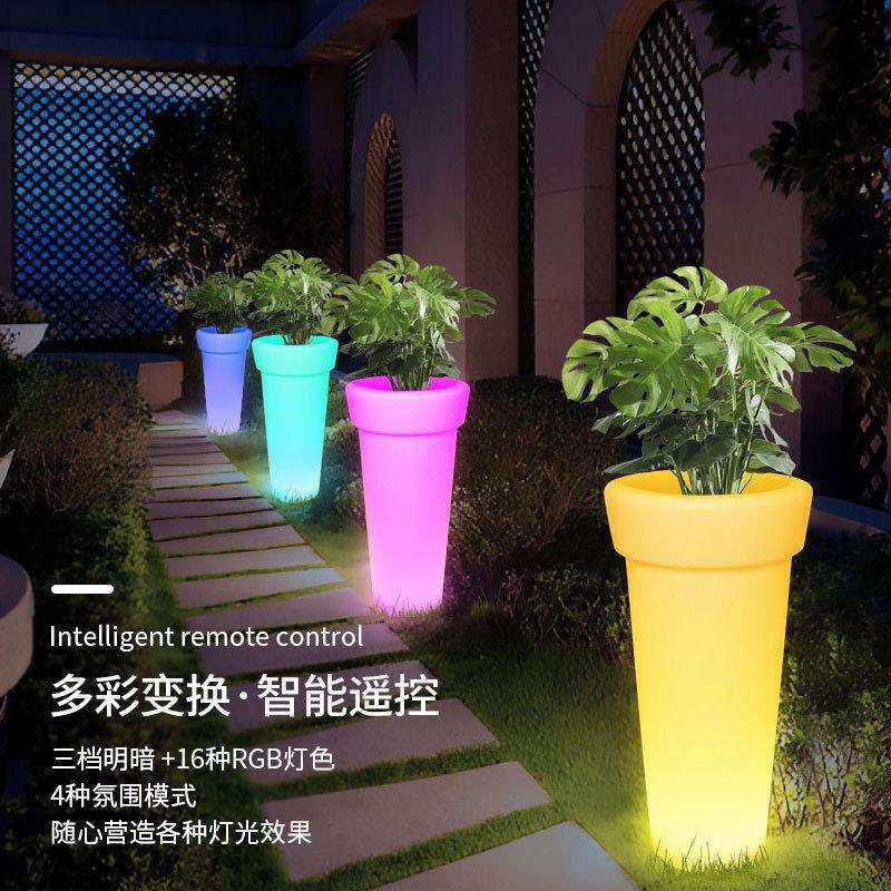 LED户外防水圆形花盆庭院走廊发光家具欧美装饰落地花盆盆栽容器