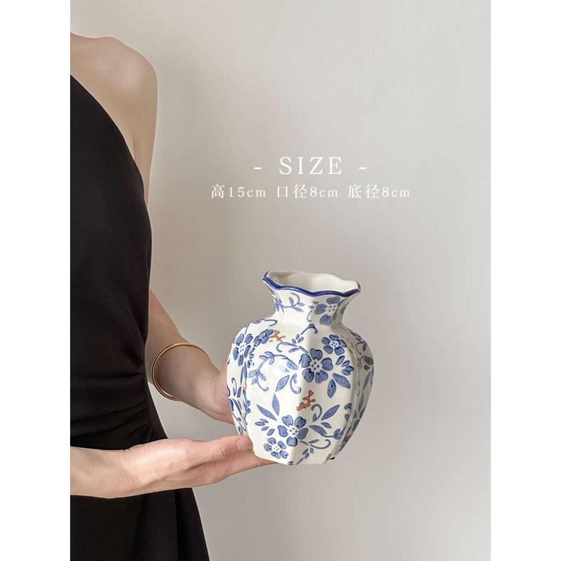 艺术新中式青花瓷陶瓷花瓶摆件客厅插花水培高级感轻奢摆件装饰