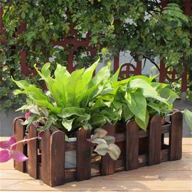 圆头木栅栏花盆 碳化防腐木花篮长方形创意挂式花槽阳台栏杆花架