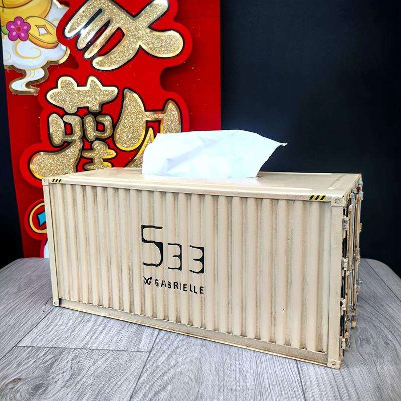 集装箱纸巾盒美式创意复古抽纸盒手工铁艺货柜造型纸抽盒装饰摆件