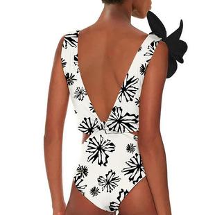 deep swimsuit three flower One dimensional piece