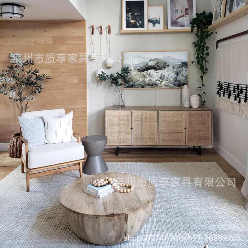 桌咖啡茶几小户型简约茶桌创意圆形客厅民原木美式宿复古实木桌