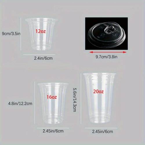 16oz -50 Sets of Transparent Plastic Cups, with Lids for Dir
