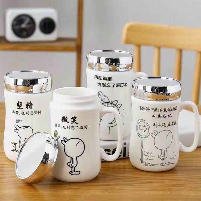 水杯陶瓷杯带盖大容量办公茶杯男生创意杯子情侣家用马克杯女可爱