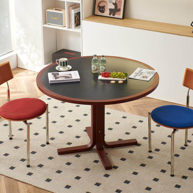 中古风实木餐桌椅组合家用小户型复古设计师款圆桌吃饭桌子饭桌