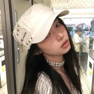 街头金属铆钉平顶帽小众Y2K亚比帽辣妹水洗做旧鸭舌帽女 新款