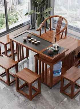 实木茶旋转式茶台阳台小1户型移动1米AEZ2.米桌桌椅组合橡胶木带
