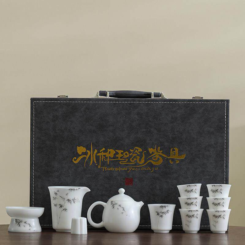 冰种玉瓷功夫茶具套组家用高档轻奢手绘茶壶茶杯礼盒装乔迁送礼