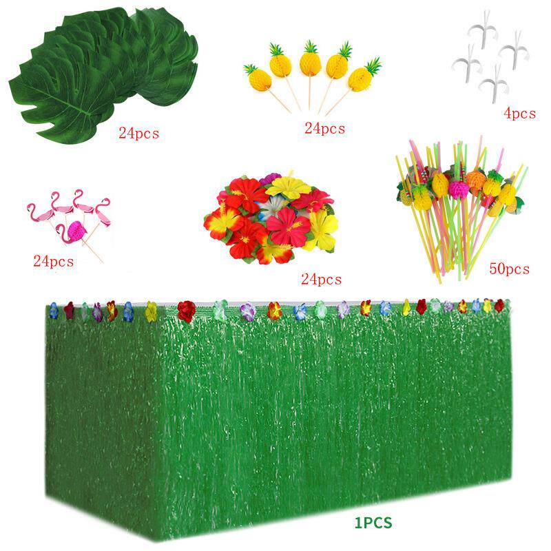 夏威夷151桌裙套装蜂巢菠萝火烈鸟小雨伞水果吸管组合节日装饰品