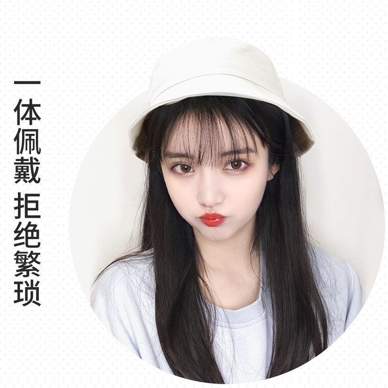 新款直销假发女长发黑长直发渔夫帽子带假发一体女夏天时尚全头新
