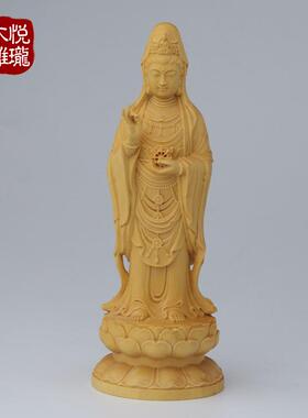 普陀南海观音人物佛像木雕创意工艺品居家车载摆件手工雕刻