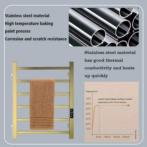 ozon智能电热毛巾架浴室触屏定时加热浴巾架金色碳纤维毛巾烘干架