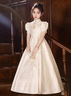 儿童礼服白色女童婚纱花童公主裙生日宴会晚礼服女孩小主持人长裙
