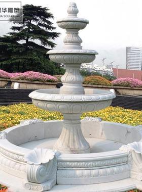 石雕新款欧式黄锈石花盆喷泉大理石跌雕塑花钵流水盆汉白玉盆家用
