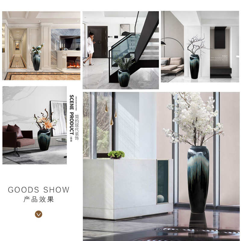 景德镇新中式陶瓷摆件落地大花瓶现在简约客厅玄关插花干花装饰品