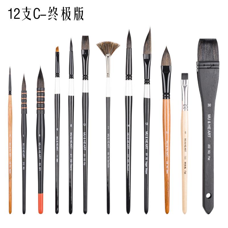 专业水彩画笔勾线平头笔圆头刷扇形笔胖子拖把刷风景画笔套装福袋