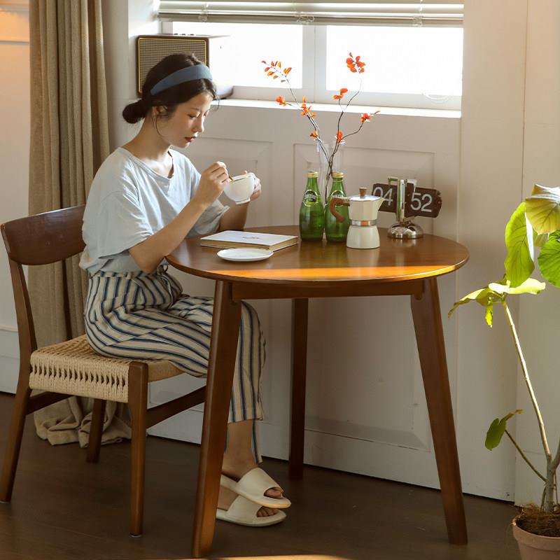 中复古实木小户型圆桌子休闲客厅家用餐桌椅组合阳台茶几喝茶桌台