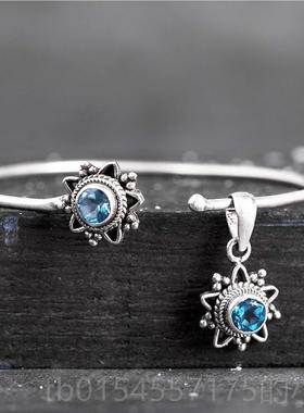 正品泊尔镯手尼工925银饰品托帕石手吊坠女个手链 创意复古性民族