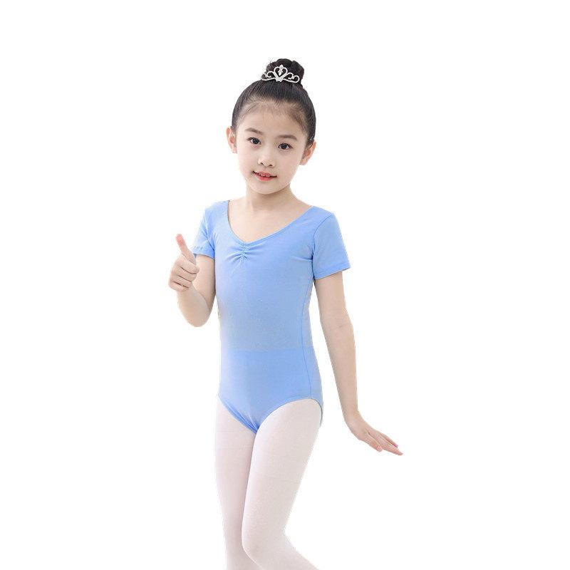 莱卡棉儿童女舞蹈服练功服春夏秋冬体操考级服吊带半袖长袖连体裙