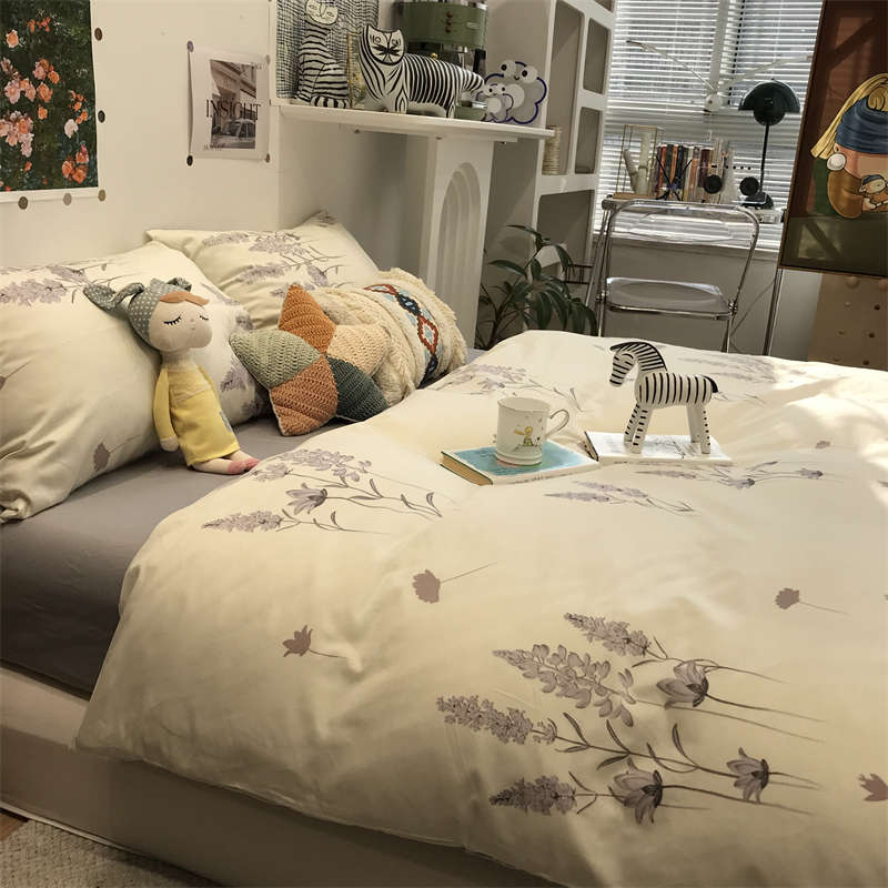 6B76ins美式小花束田园碎花床上四件套纯棉文艺被套床单三件