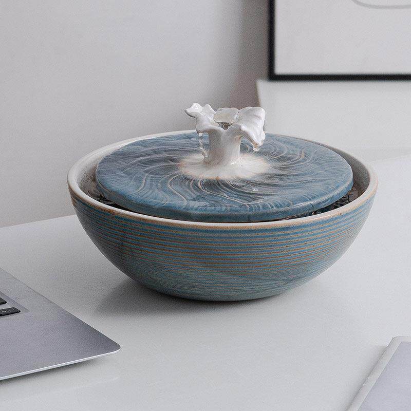 简约陶瓷流水加湿器鱼缸风水轮假山摆件客厅办公室前台桌面装饰品