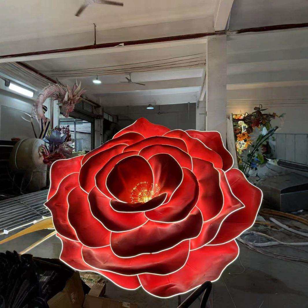 巨型玫瑰花灯景区美陈网红打卡拍照商场情人节活动布置发光牡丹花