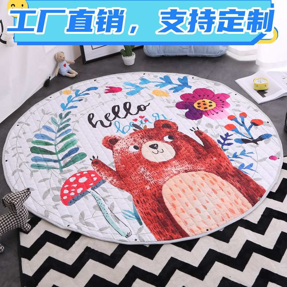 外贸爆款可定制ins北欧儿童卡通动物地垫宝宝爬行毯收纳圆形地毯