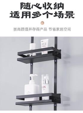 层无痕安装打淋浴房置物架浴室双黑色纳挂架免孔H5089不锈钢卫生