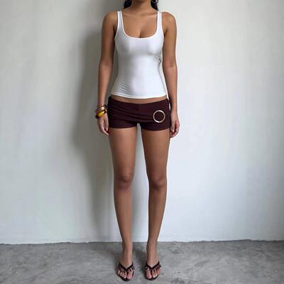Vintage Wine Elegant Pleated Fitted Shorts Wrinkled