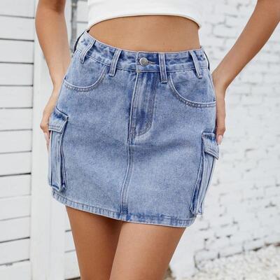 W 13773 Washed Denim Work Skirt 美式复古牛仔短裙