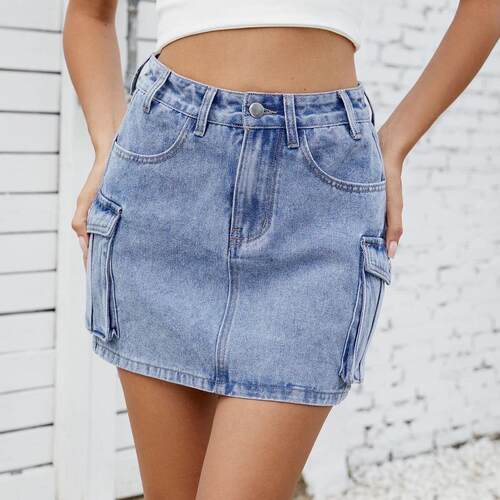 W 13773 Washed Denim Work Skirt 美式复古牛仔短裙