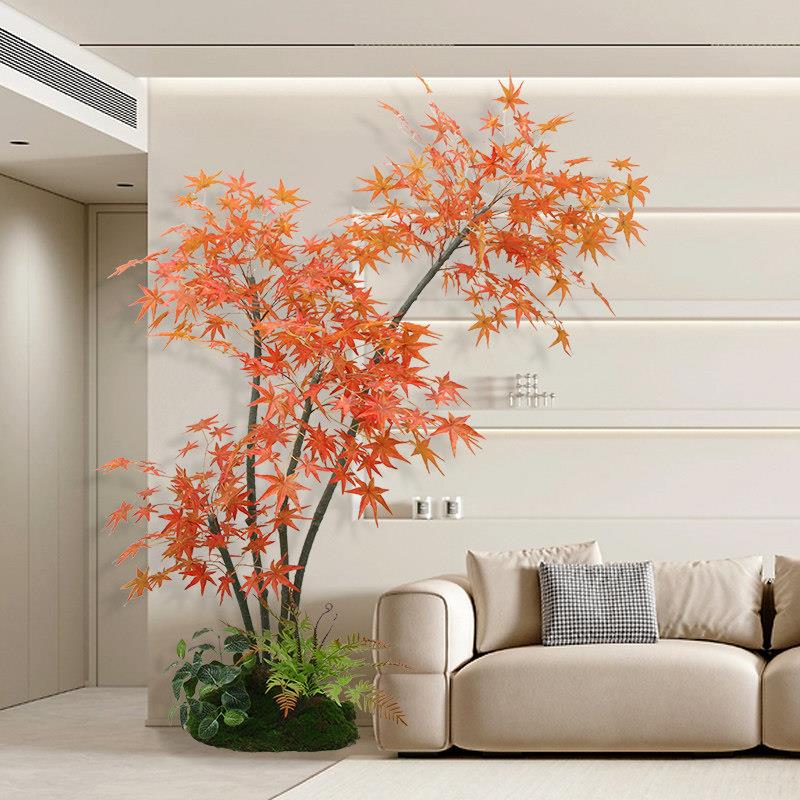 彷真植物假红枫发财树盆栽绿植室内枫树装饰花客厅摆件大型假花卉