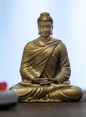 南无本师释迦牟尼佛像家用供奉摆件三宝佛纯黄铜随身佛家居装饰品