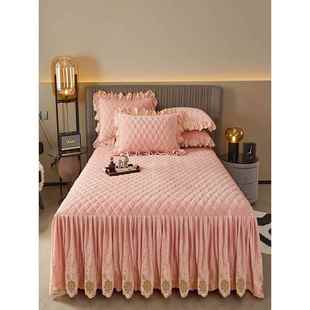 单新婴儿床天鹅绒床洲裙床品味人生三件套欧蕾丝床套席梦思垫防滑