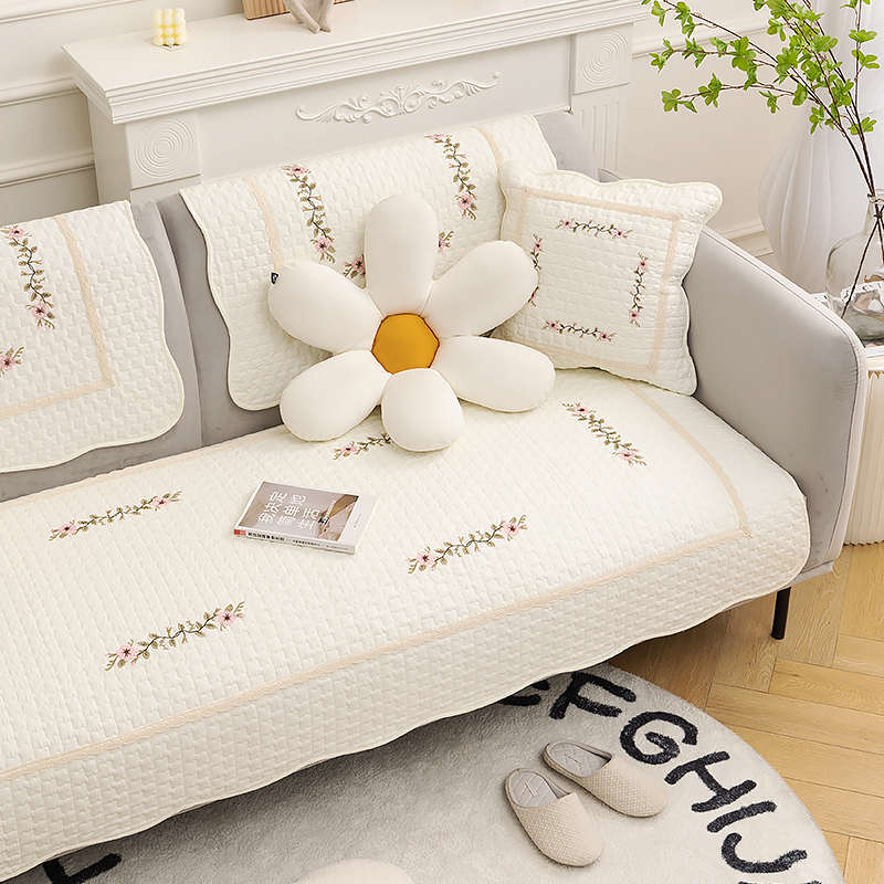 花蔓纯棉沙发垫清新田园布艺四季通用现代简约防滑坐垫沙发套盖巾