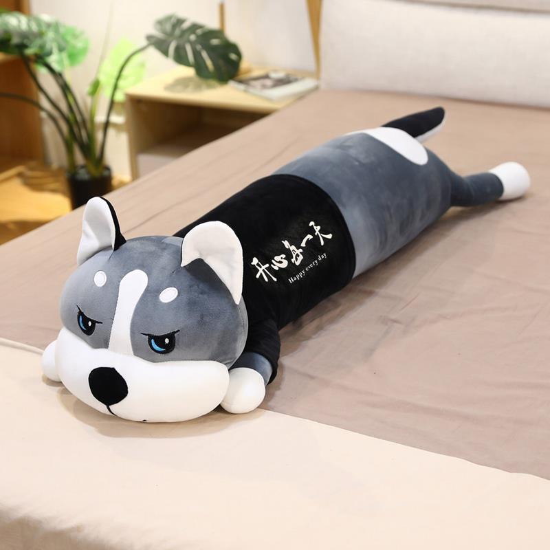正品哈士奇毛礼绒玩狗公具仔可爱布娃娃条抱枕长头生日物睡觉夹腿