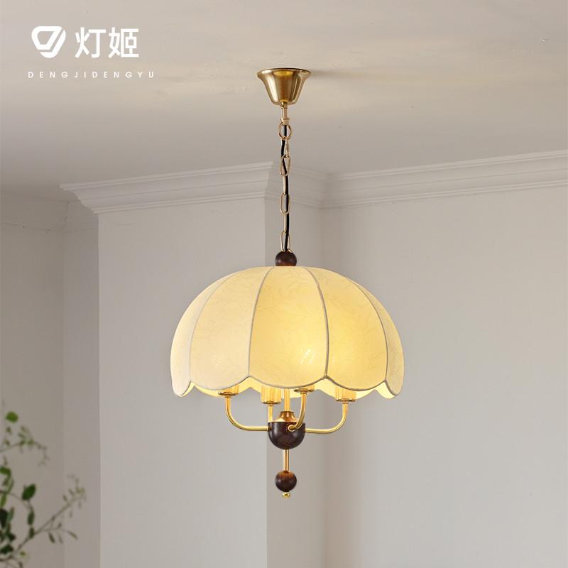 法式复古风布艺餐厅中古设计师餐桌吧台卧室灯主卧吊灯新款吊线灯