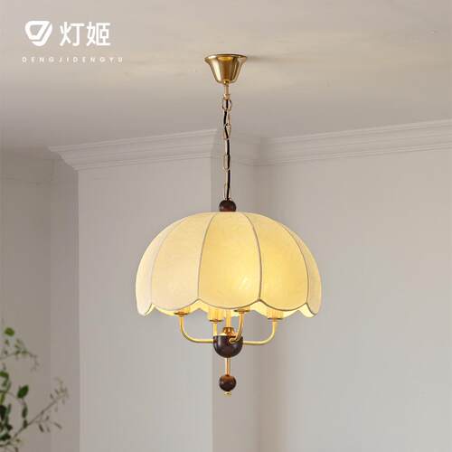 法式复古风布艺餐厅中古设计师餐桌吧台卧室灯主卧吊灯新款吊线灯