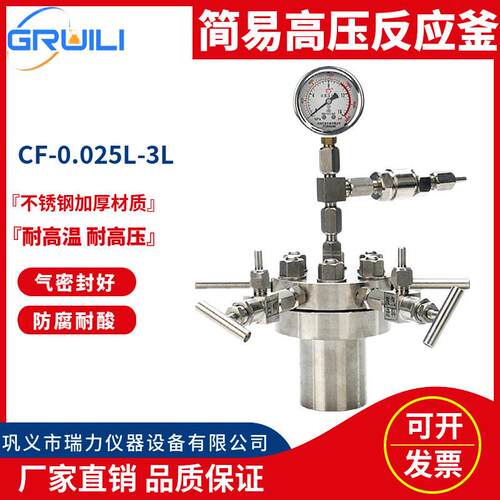 厂家瑞力仪器简易反应釜CF实验室不锈钢温压反应釜四氟内衬