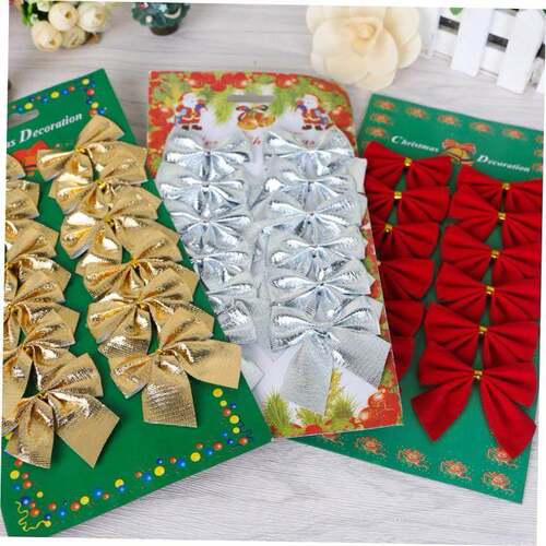 12Pcs 5cm Golden Silver Red Bow-knot Christmas Decorations f