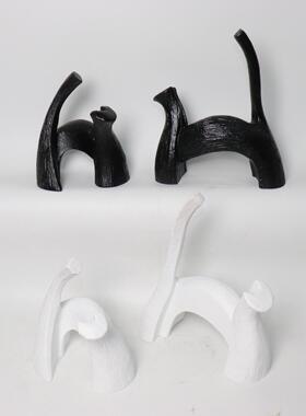 现代简约树脂几何抽象小猫动物摆件样板房售楼处书房客厅软装饰品