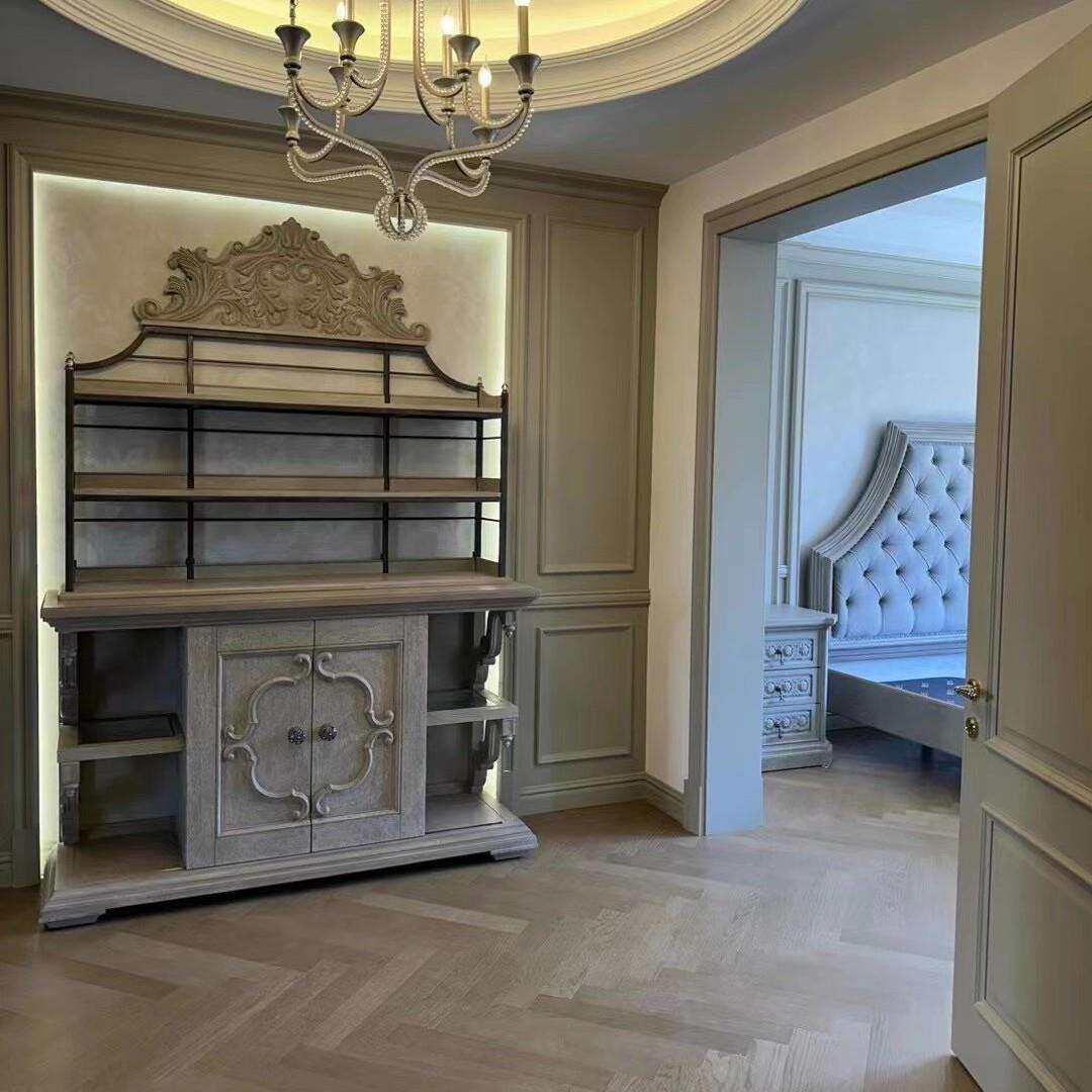 ART建筑复兴实木餐边柜法式复古做旧雕花装饰柜门厅隔断柜储物柜