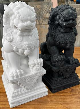 石狮子一对石雕小狮子传统汉白玉小号石狮摆件家用大门口看门墓前
