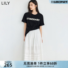 LILY2024夏女装舒适全棉复古通勤款百搭休闲宽松垂坠感T恤衫