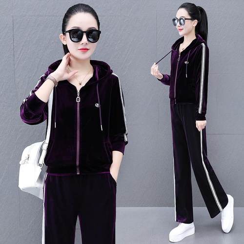 时尚洋82208870气春连运动休闲套装女秋季款减龄妈妈装新帽开衫两