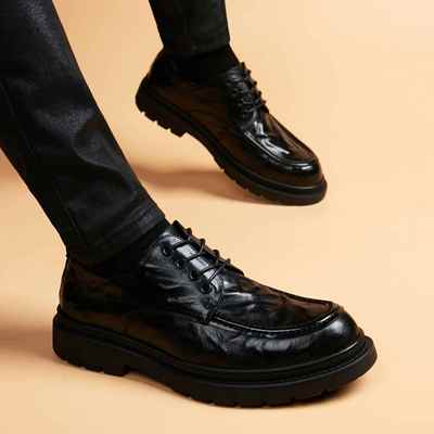 高档夏季商务闲皮鞋男真皮伦装正英系带韩版潮流百搭透气休软羊皮