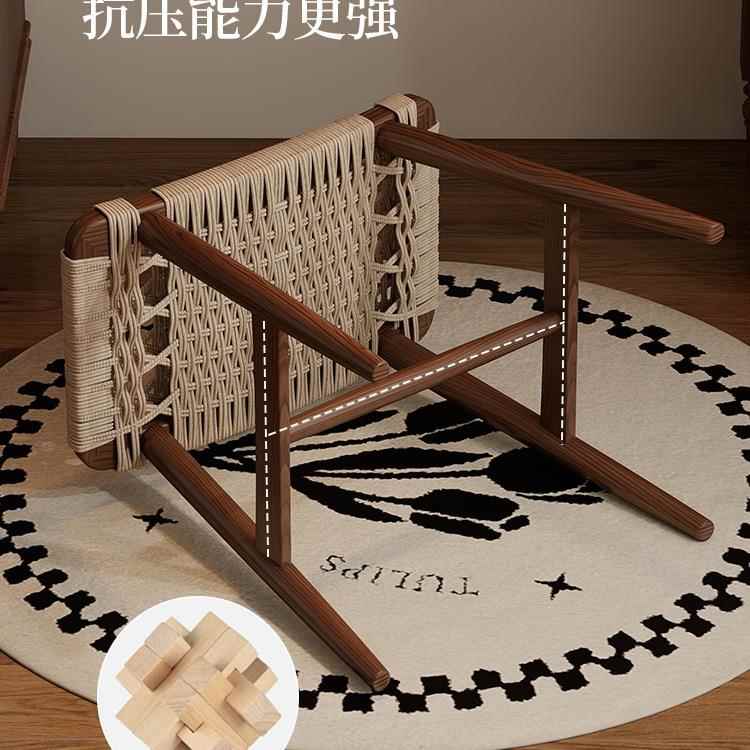 中妆古木化梳妆凳家用卧室梳台凳复古梳妆椅创意实985绳编凳轻奢