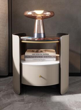 现代简实木斗柜马鞍皮床圆头柜约意式轻边奢床收纳WJV柜小户型二