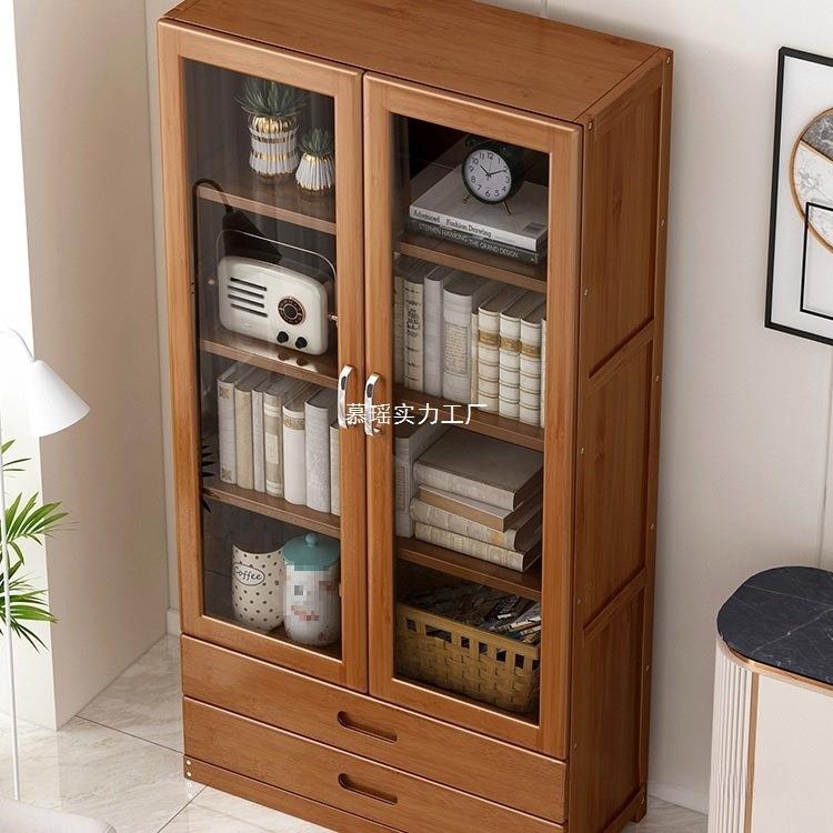 简易书架落地带门书柜防尘客厅储物柜置物架子非实木收纳儿童学生